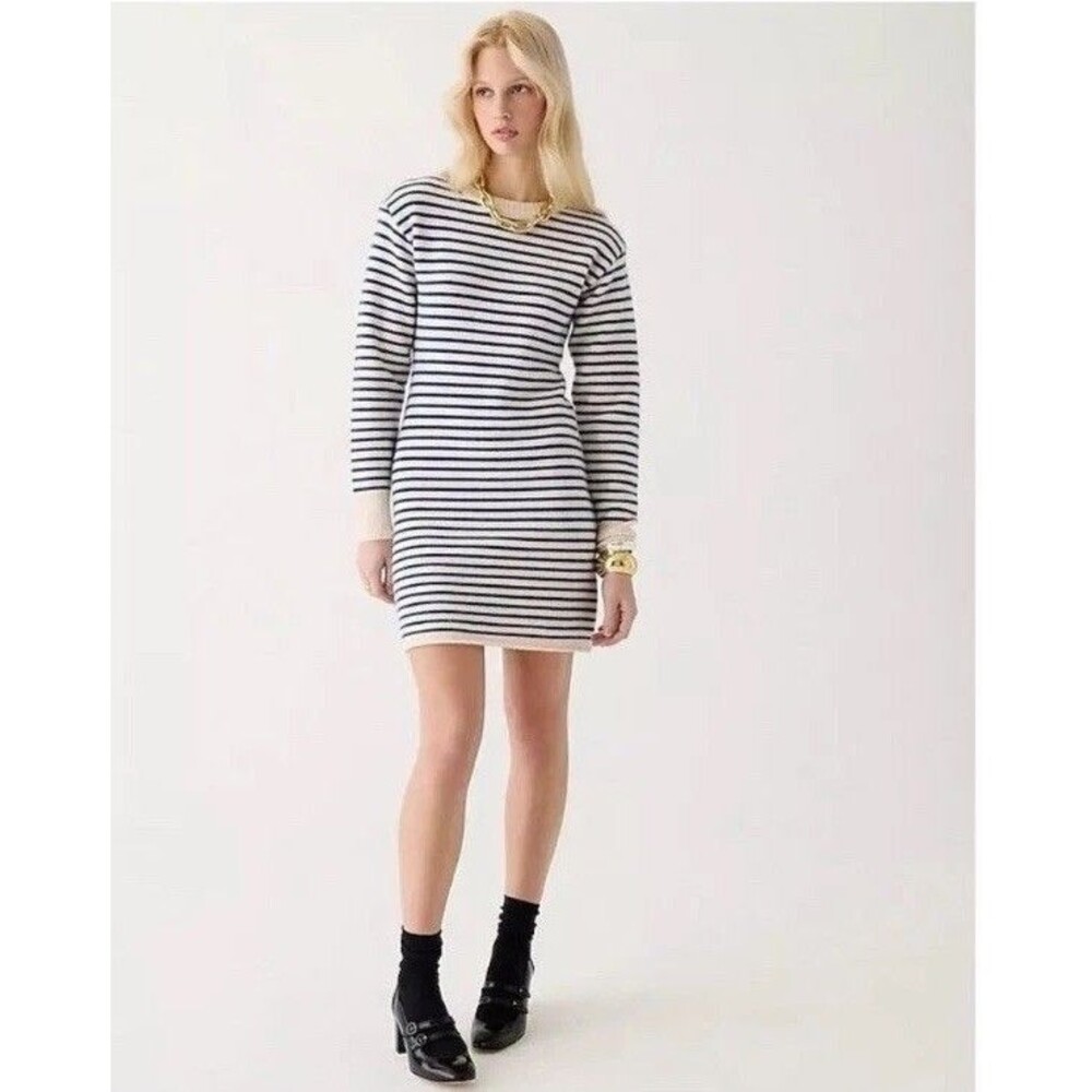 J.Crew Cashmere sweater-dress in stripe Long Sleeve $348 NWT Size L Large